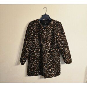 Women's Talbots Cheetah Wool Blend Stadium‎ Coat Full Zip Size 6